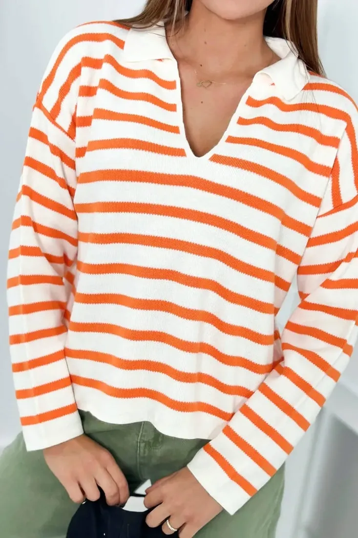sweter-w-paski-pomaranczowy