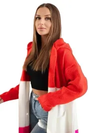 sweter-kardigan-z-kapturem-w-pasy-czerwony-ecru-rozowy-neon