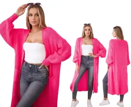 sweter-dlugi-kardigan-rozowy-neon