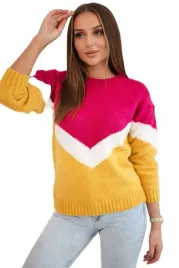 sweter-w-geometryczne-wzory-fuksja-musztardowy