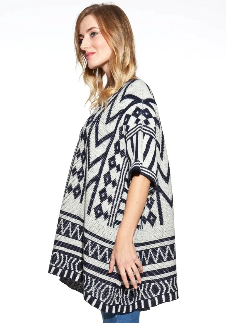 ponczo-sweter-aztec-wzorzysty-boho-stan-nowy