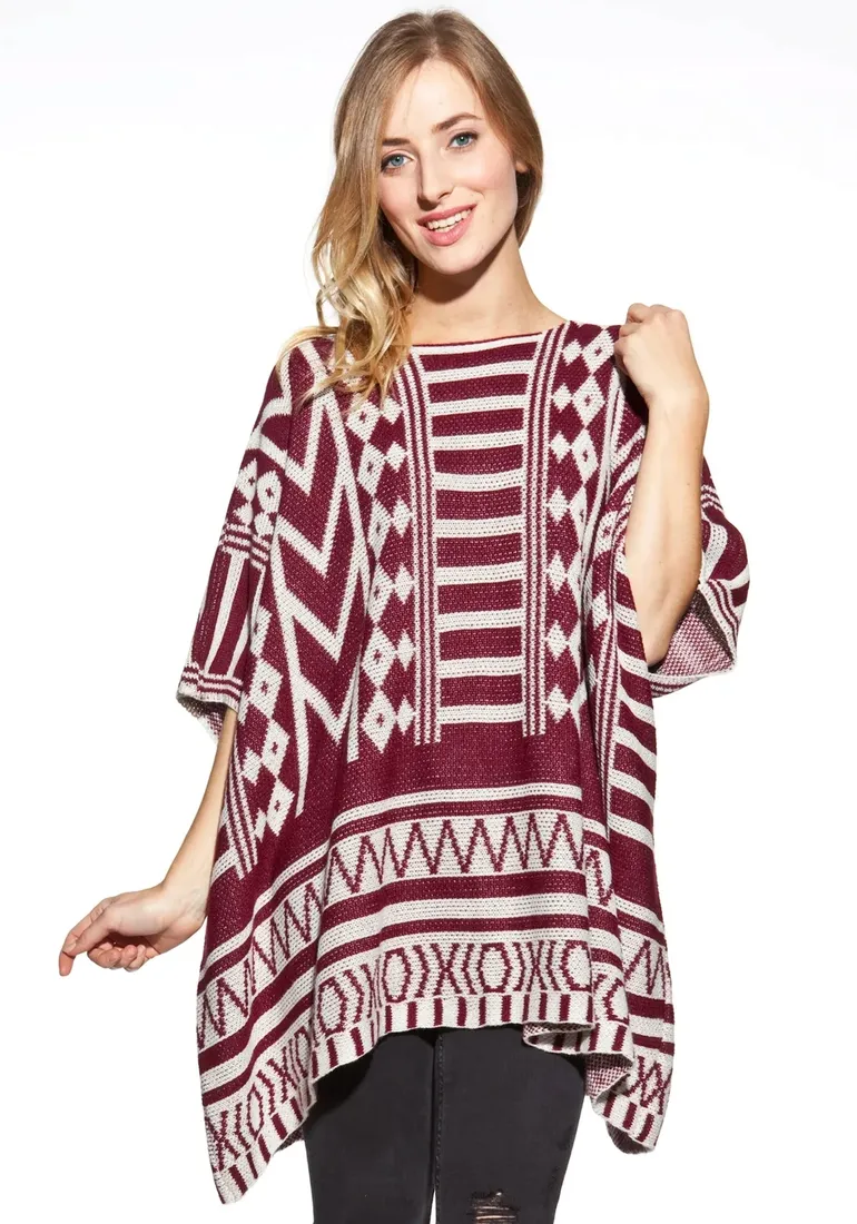 ponczo-sweter-aztec-wzorzysty-boho-stan-nowy