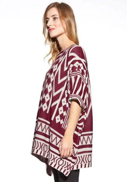 ponczo-sweter-aztec-wzorzysty-boho-marka-inna
