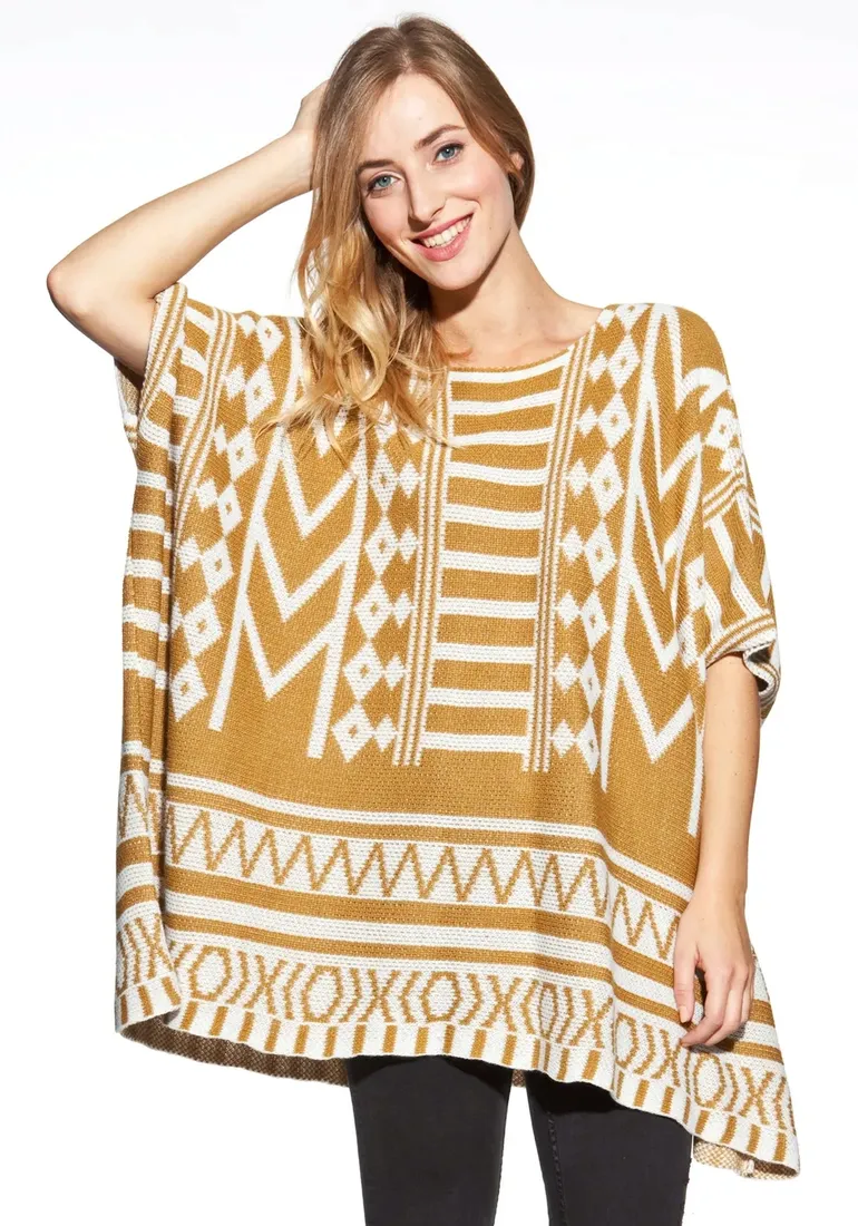 ponczo-sweter-aztec-wzorzysty-boho-stan-nowy