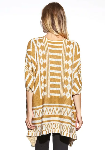 ponczo-sweter-aztec-wzorzysty-boho-kolor-zloty