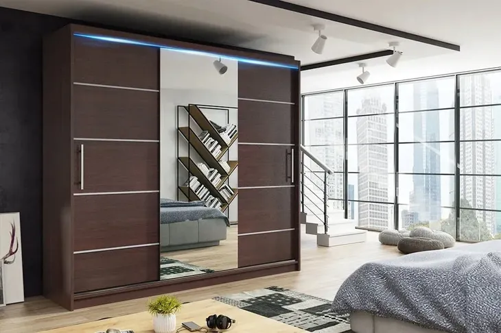 Szafa przesuwna 180cm RIO 3 z lustrem WENGE półki