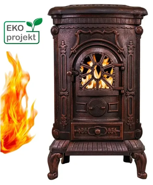 Piec żeliwny koza piecyk kominek Ambra miedziany fajerka 9kW EKOPROJEKT