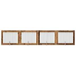 bramka-dla-psow-z-podporkami-4-szt-stare-drewno-100-x-80-cm
