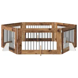 bramka-dla-psow-z-podporkami-6-szt-stare-drewno-100-x-60-cm