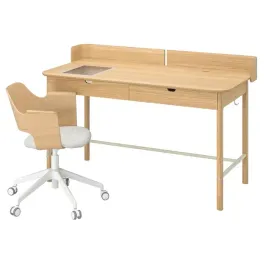 ikea-ridspo-fjallberget-biurko-i-krzeslo-dab-bezowy
