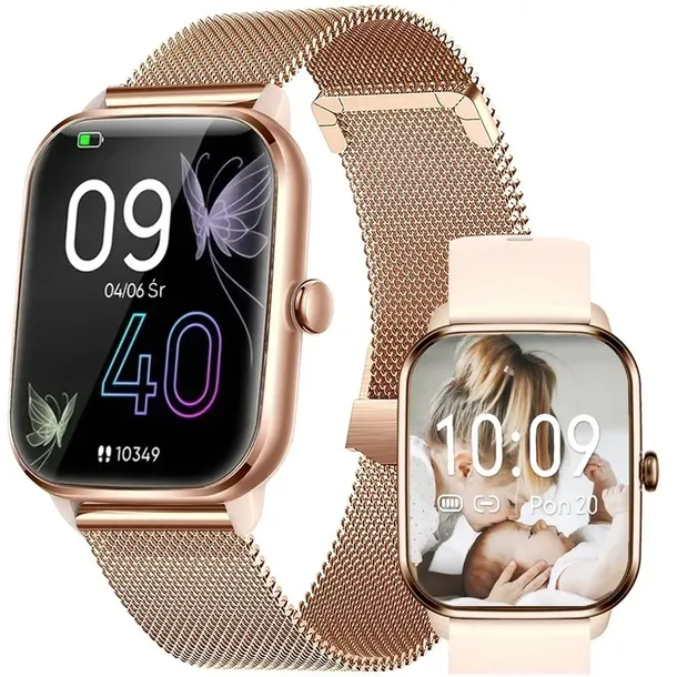 SMARTWATCH ZEGAREK DAMSKI POLSKIE MENU POŁĄCZENIA 2 PASKI SPORT ZDROWIE