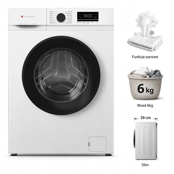 Pralka Slim Smith&Brown SWAN-610-W24 6kg 1000 obr/min 74 dB 14 programów