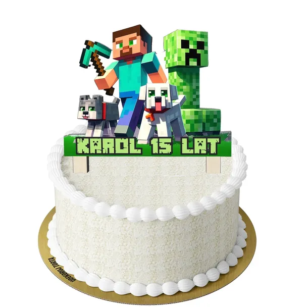 DWUSTRONNY TOPPER KOLOROWY URODZINOWY MINECRAFT+IMIĘ+WIEK