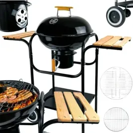 grill-weglowy-ogrodowy-na-kolkach-okragly-z-pokrywa-i-popielnikiem-2-polki