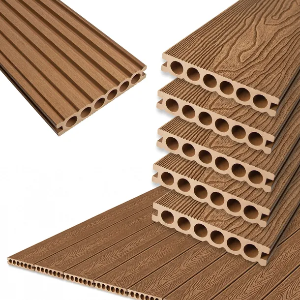 Zestaw 5 sztuk Deska tarasowa WPC 14x2,5x240 cm Teak panel tarasowy 1,68mkw