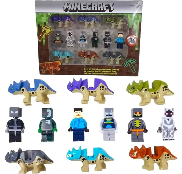 FIGURKI MINECRAFT DINOZAURY KLOCKI SUPER ZESTAW FIGUREK 12 sztuk AKCESORIA