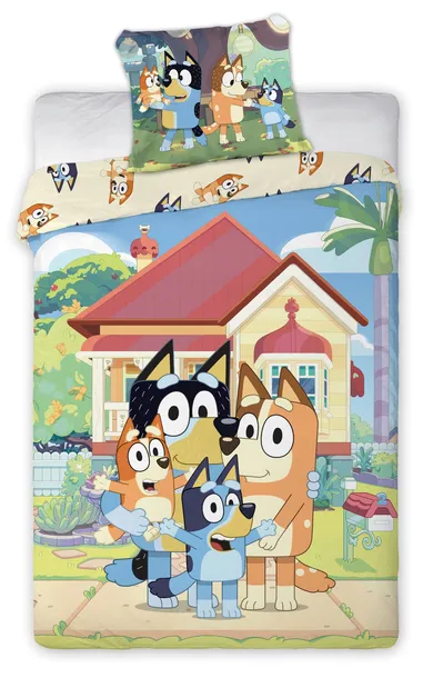 POŚCIEL DZIECIĘCA 140x200 BAWEŁNA PIESEK BLUEY BANDIT BINGO CHILLI