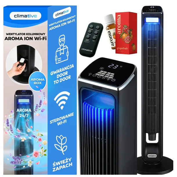 Wentylator kolumnowy AROMA wiatrak STOJĄCY cichy +WiFi +JONIZACJA+ZAPACH