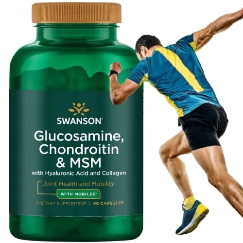 Glukozamina Chondroityna MSM kwas Hialuronowy Kolagen Swanson 90 kaps.