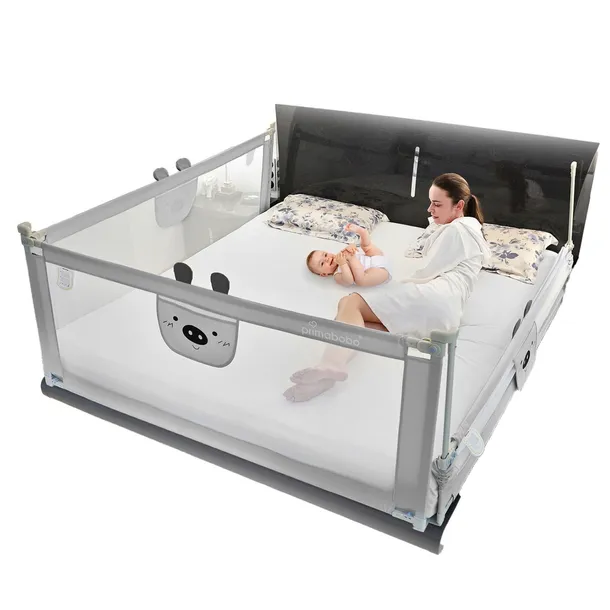 PRIMABOBO Barierka ochronna do łóżka MIŚ 200x160cm 3 szt Składana SZARA