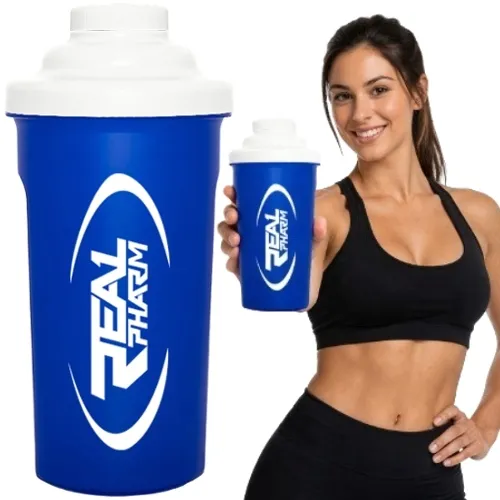 SHAKER szczelny do odżywek bidon NIEBIESKI Real Pharm Shaker Fitpro 750ml