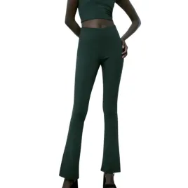 spodnie-damskie-zara-flare-dopasowane-zielone