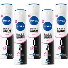 5-x-nivea-black-and-white-invisible-clear-antyperspirant-w-sprayu-150-ml