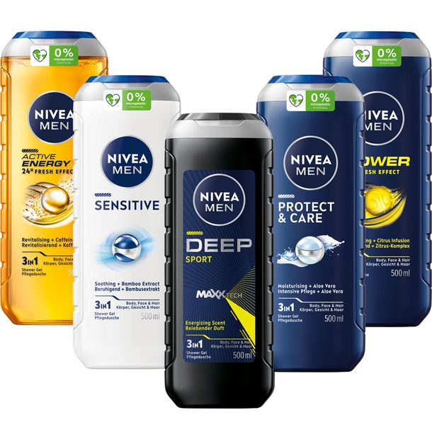 NIVEA MEN 3w1 Żel pod prysznic męski zestaw - Płyn do mycia 500ml x5
