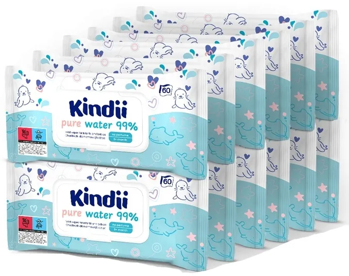 Kindii pure water chusteczki nawilżane 12x60 sztuk