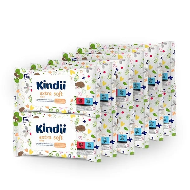 Kindii Chusteczki nawilżane extra soft 12 x 60 szt