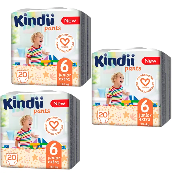Kindii Pieluchomajtki chłonne junior extra rozmiar 6 (15+ kg) 20 sztuk x 3