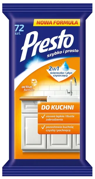 Presto Ściereczki nawilżane do kuchni 72 sztuki
