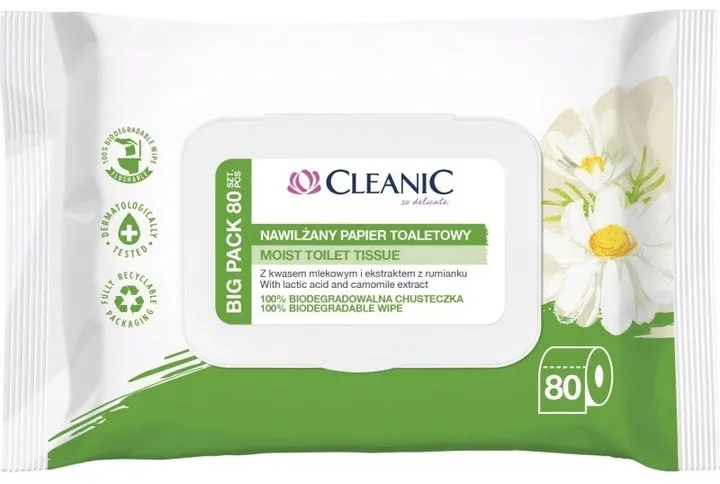 Cleanic nawilżany papier toaletowy rumianek 80szt.