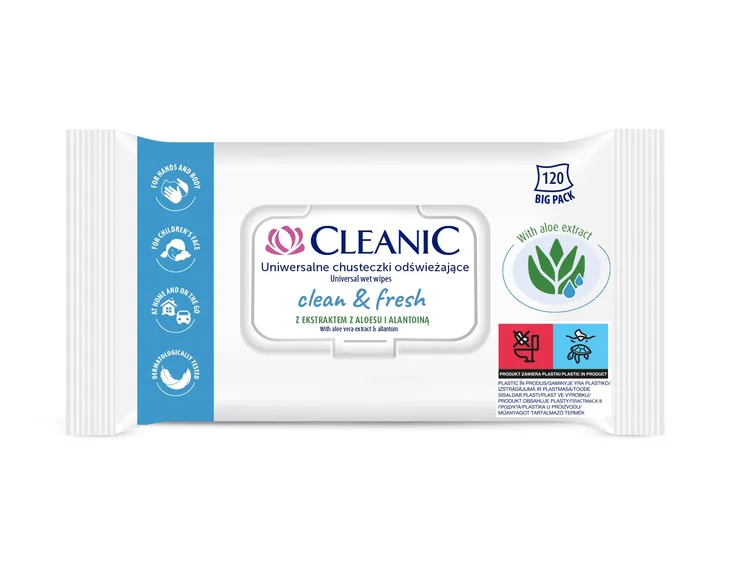 Cleanic Clean & Fresh Chusteczki pielęgnująco-odświeżające, 120 szt.