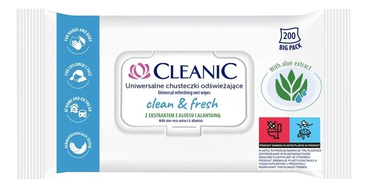 Cleanic Clean & Fresh Chusteczki pielęgnująco-odświeżające, 200 szt.