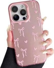 nititop-etui-do-iphone-16-pro-rozowe-w-kokardki-i-serca-polprzezroczyste