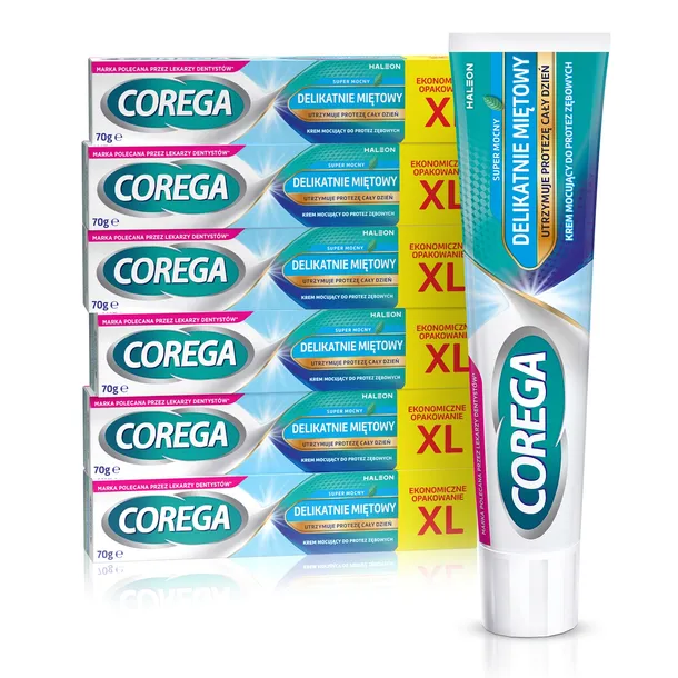 Zestaw COREGA Krem mocujący do protez Super mocny Delikatnie miętowy 70g x6