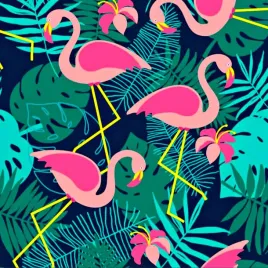wodoodporna-tkanina-rozowe-flamingi-na-granatowo-zielonym-tle