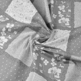 bawelna-100percent-patchwork-kwiaty-kropki-szaro-bialy