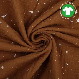 muslin-bawelniany-double-gauze-dyniowy-pumpkin-spice-w-gwiazdki