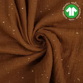 muslin-bawelniany-double-gauze-dyniowy-pumpkin-spice-w-kropki