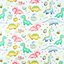 bawelna-100percent-dinozaury-baby-kolorowe-na-bialym-tle