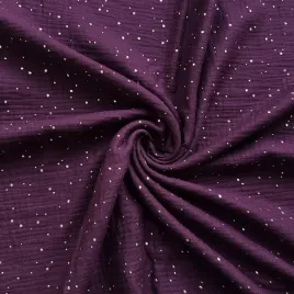 muslin-double-gauze-bordowy-claret-w-zlote-kropki