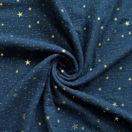 muslin-double-gauze-ciemny-granatowy-dark-navy-w-zlote-gwiazdki
