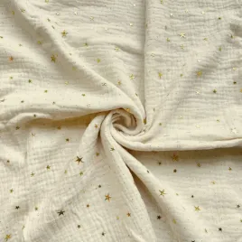 muslin-double-gauze-ecru-ivory-w-zlote-gwiazdki