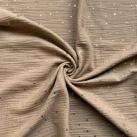 muslin-double-gauze-jasny-braz-light-brown-w-zlote-gwiazdki