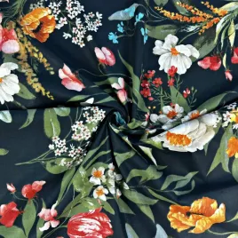 bawelna-100percent-kwiaty-i-maki-pomaranczowe-na-ciemno-zielonym-tle-220cm