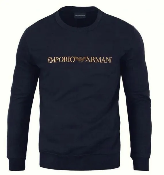 EMPORIO ARMANI BLUZA MĘSKA WYSZYWANY ZŁOTY NAPIS LOGO KLASYCZNA GRANATOWA