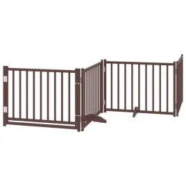 skladana-bramka-dla-psa-z-drzwiami-4-panele-brazowa-320-cm