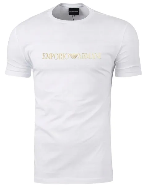 T-SHIRT EMPORIO ARMANI KOSZULKA WYSZYWANY NAPIS LOGO BIAŁY M
